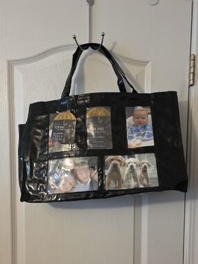 Black Photo Insert Tote Bag - Clear Pocket Display With A Umbrella